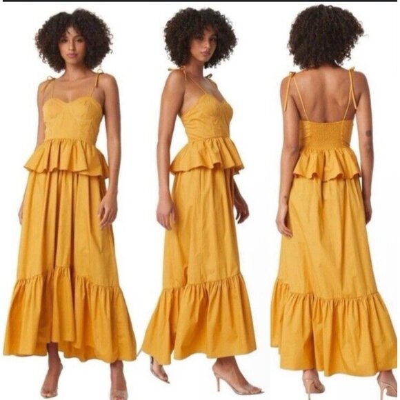 NWT Misa Los Angeles Rosie Cotton Poplin Maxi Dress Sweetheart Neckline Yellow L - Picture 1 of 16